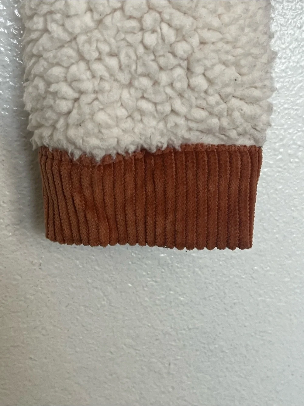 Carter's Cream Sherpa Puffer Jacket with Brown Corduroy Accents Girl’s S 6-7